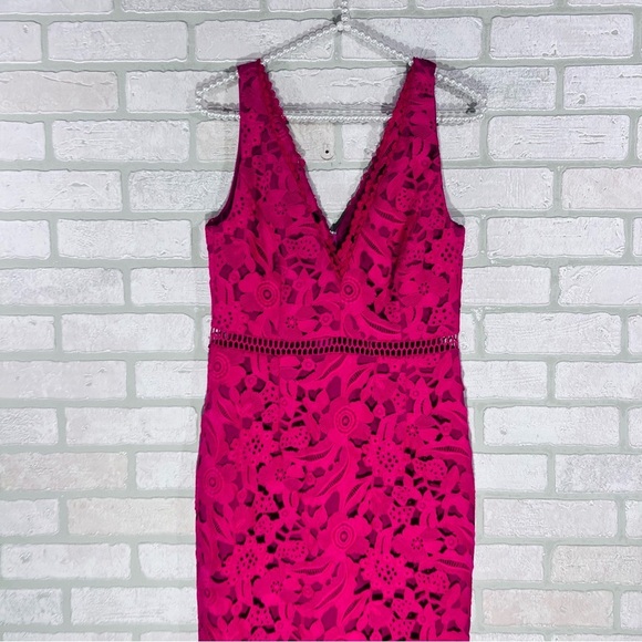 NICHOLAS Azalia Floral Lace Trumpet Hem Dress in Fuchsia Size 4 - Picture 6 of 12
